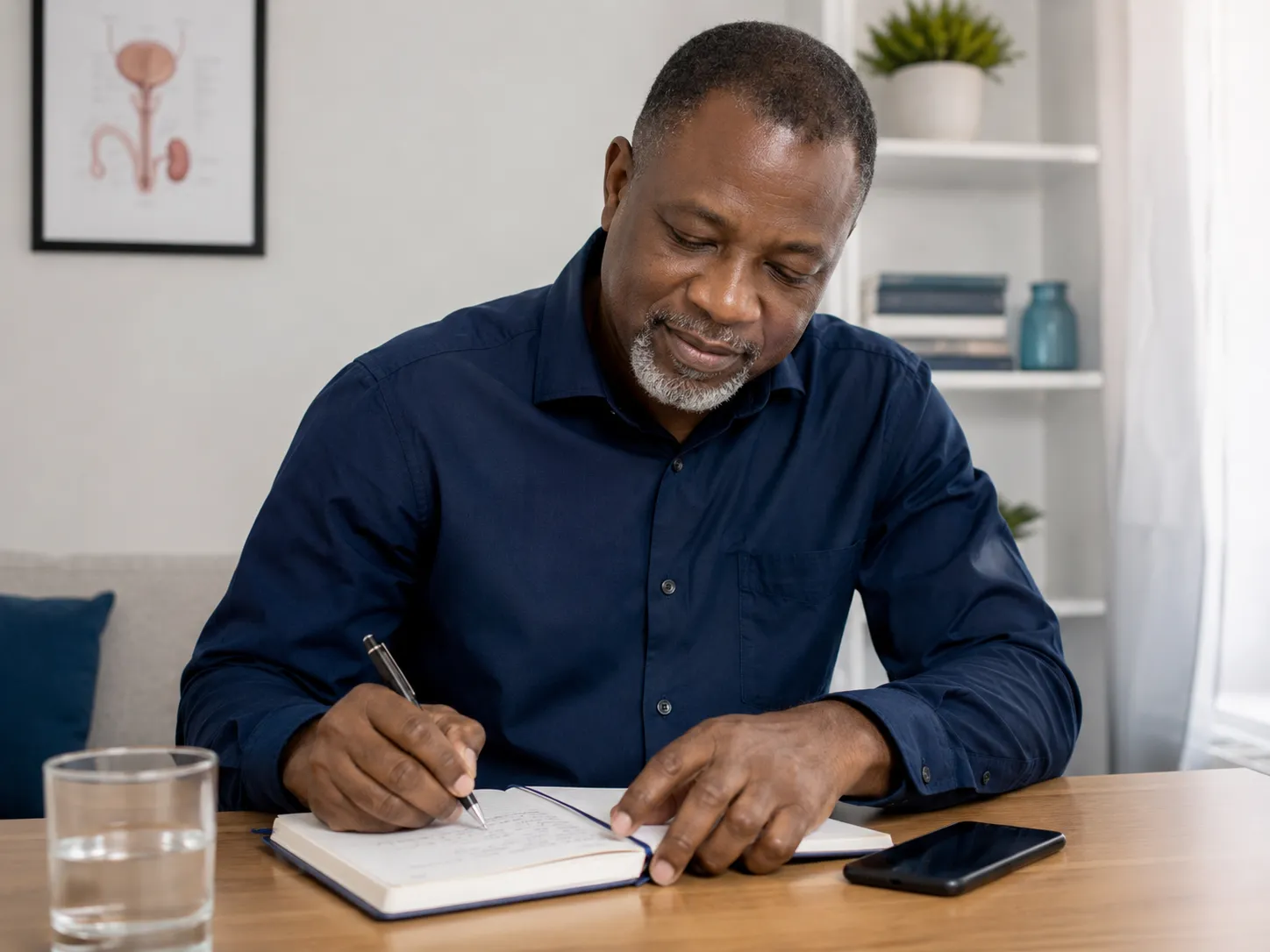 Adult man preparing notes before discussing erectile dysfunction with a doctor
