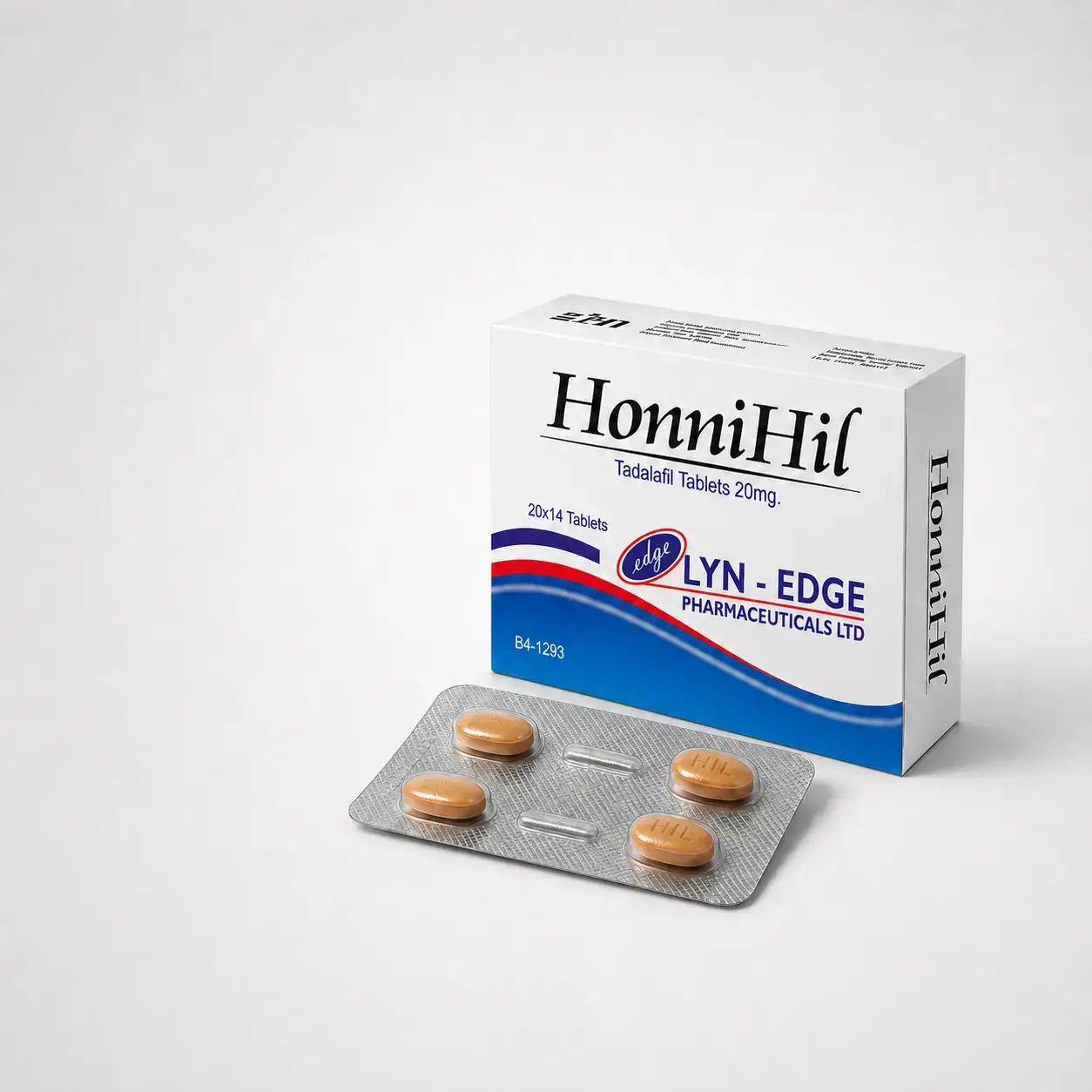 HonniHil tadalafil 20 mg pack and four-tablet blister