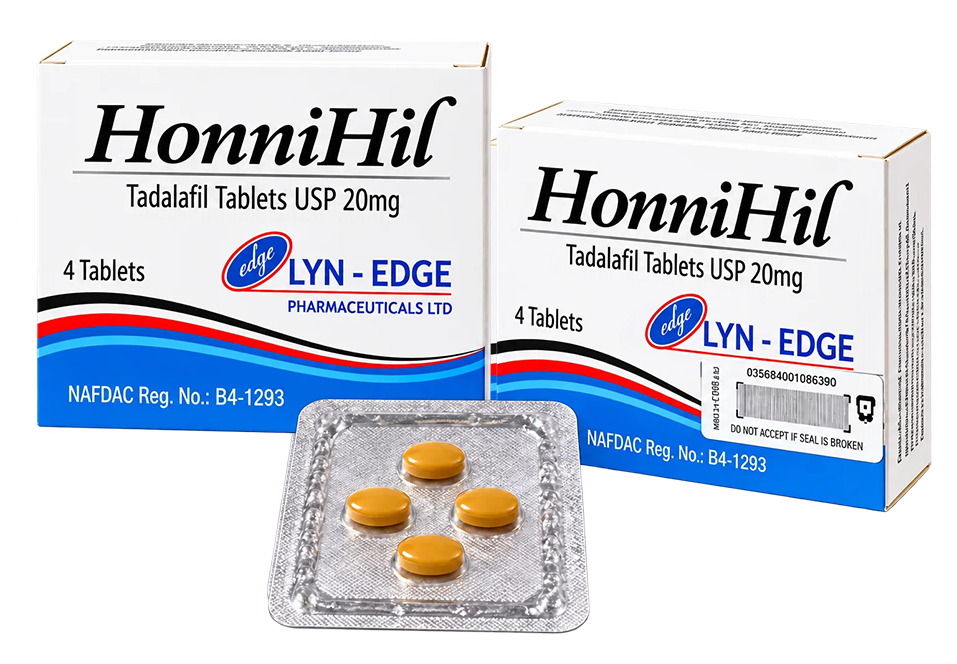 HonniHil Tadalafil 20 mg packs and a four-tablet blister